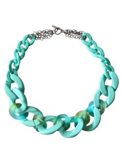 画像1: 【送料無料】◆flower storm◆長さ約49cm アクリルチェーン ショートネックレス Turquoise Green （アクセサリー 大ぶり ボリューム 季節感 春夏 レディース  日本製））