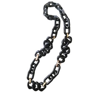 画像: 【送料無料】◆flower storm◆長さ約80cm アクリルチェーン ロングネックレス Black×Gold  (アクセサリー 大ぶり ボリューム 季節感 レディース  日本製）