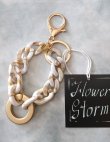 画像3: 【送料無料】【バッグチャーム/キーホルダー】◆flower storm◆アクリルチェーン＆ガラスストーン White×Gold バッグチャームチェーン付（バッグアクセサリー キーリング 日本製 ハンドメイド）