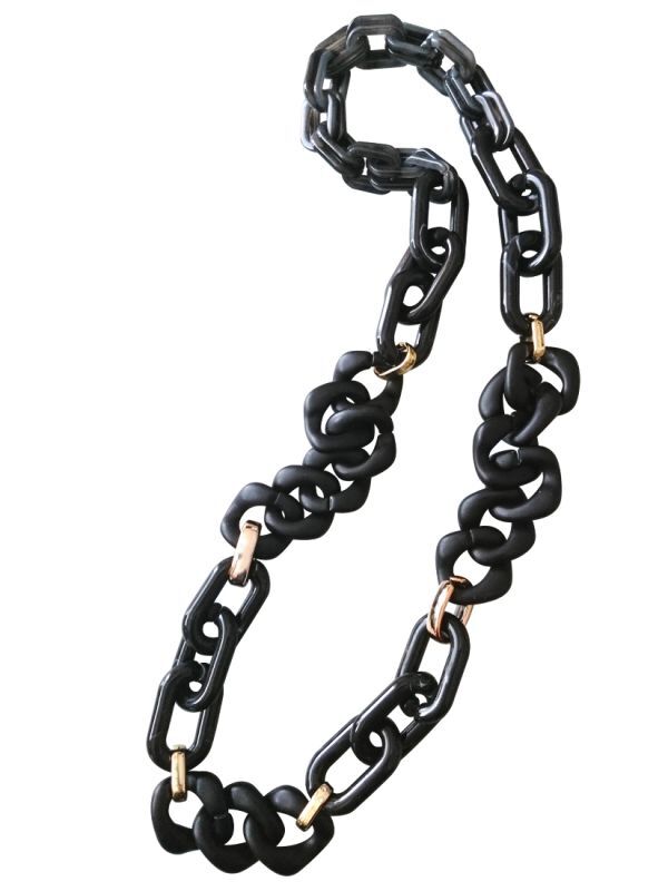 画像: 【送料無料】◆flower storm◆長さ約80cm アクリルチェーン ロングネックレス Black×Gold  (アクセサリー 大ぶり ボリューム 季節感 レディース  日本製）